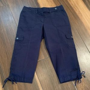 Navy cargo style capri pants